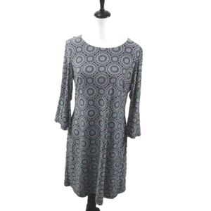 Tommy Hilfiger Navy Blue Paisley 3/4 Bell Sleeve Dress Size 10